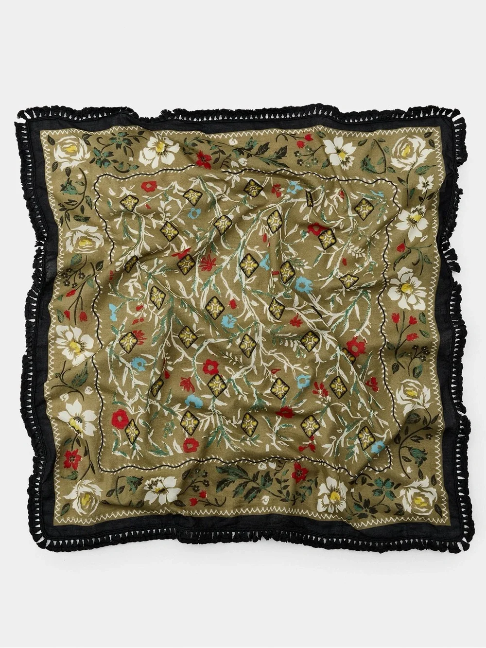 Zara Womens Collection Fringed Floral Print Scarf